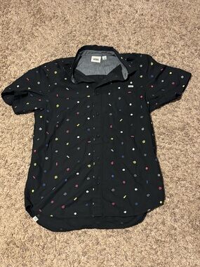Vans Black Short-Sleeve Button-Down with Multicolor Micro Icons